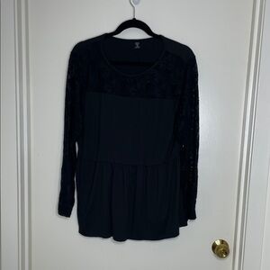 SHEIN Black Lace Sleeve Blouse